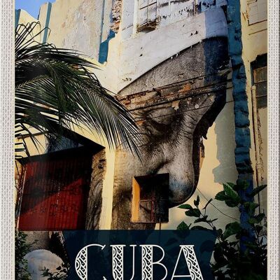 Panneau en étain voyage 20x30cm, peinture Cuba caraïbes sur le mur de la maison