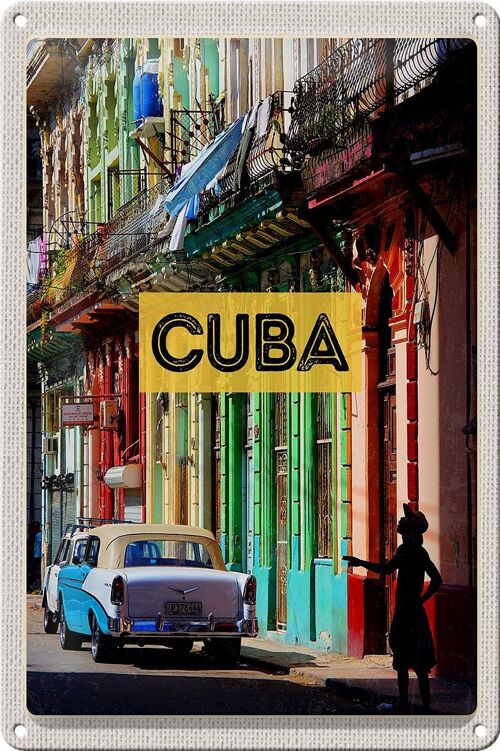 Blechschild Reise 20x30cm Cuba Karibik Oldtimer Haus Gasse