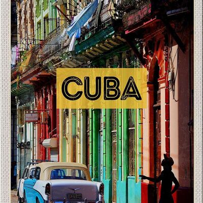 Cartel de chapa de viaje, 20x30cm, Cuba, Caribe, Vintage, coche, casa, callejón