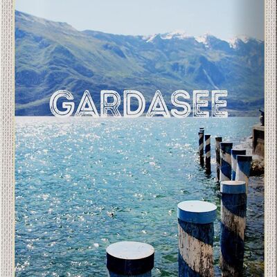 Cartel de chapa de viaje, 20x30cm, lago de Garda, Italia, lago, montañas, viaje