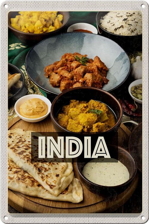 Blechschild Reise 20x30cm Indien Speisen Curry Hähnchen Reis