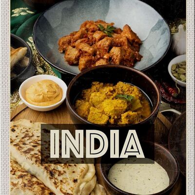 Signe en étain voyage 20x30cm, nourriture indienne, curry, poulet, riz