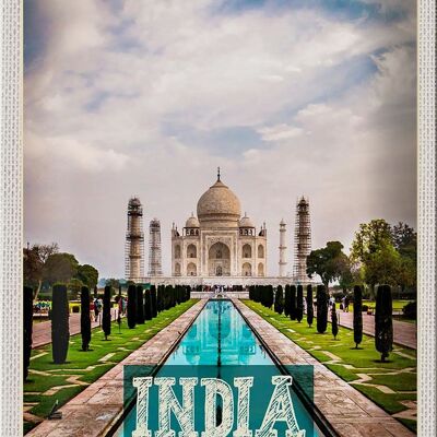 Targa in metallo da viaggio 20x30 cm India Taj Mahal Moschea Agra Garden