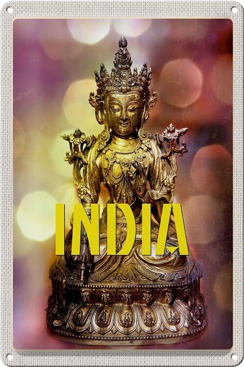 Blechschild Reise 20x30cm Indien Skulptur Buddhistische Göttin