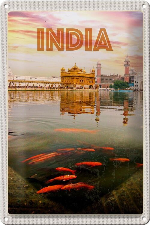 Blechschild Reise 20x30cm Indien Tempel Amritsar Heilliger See