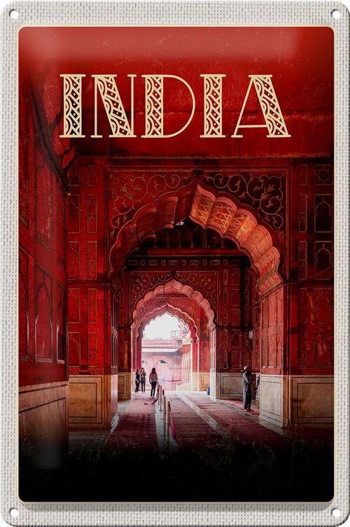 Blechschild Reise 20x30cm Indien Inner Moschee rot beten Islam