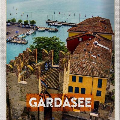 Blechschild Reise 20x30cm Gardasee Italien Boote Blick auf See