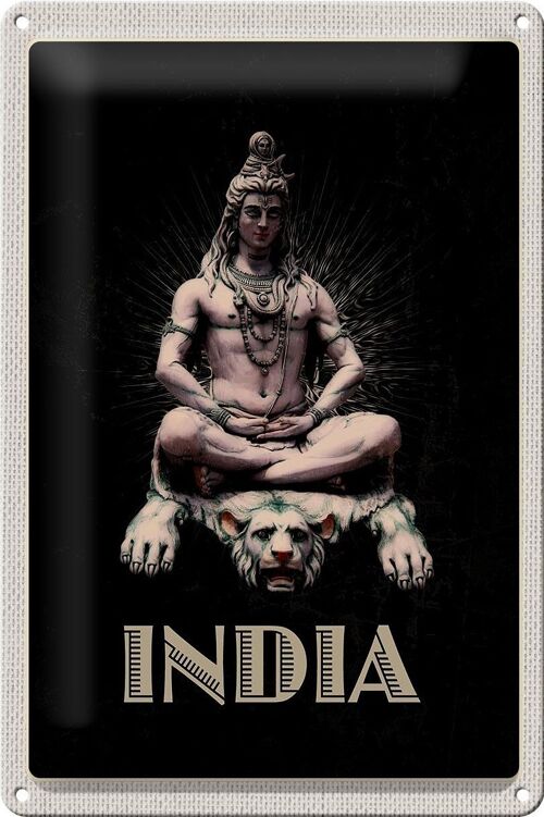 Blechschild Reise 20x30cm Indien Gott Buddhismus Löwe Meditieren