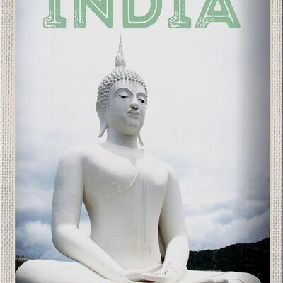 Targa in metallo da viaggio 20x30 cm Scultura bianca India che medita Dio
