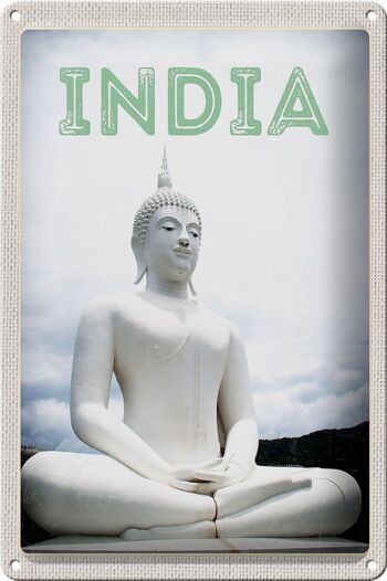 Plaque en étain voyage 20x30cm Inde sculpture blanche méditant Dieu 1