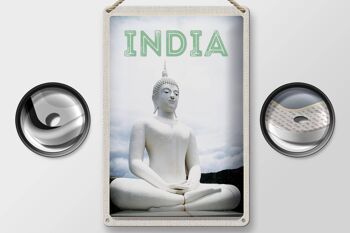 Plaque en étain voyage 20x30cm Inde sculpture blanche méditant Dieu 2