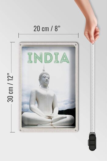 Plaque en étain voyage 20x30cm Inde sculpture blanche méditant Dieu 4