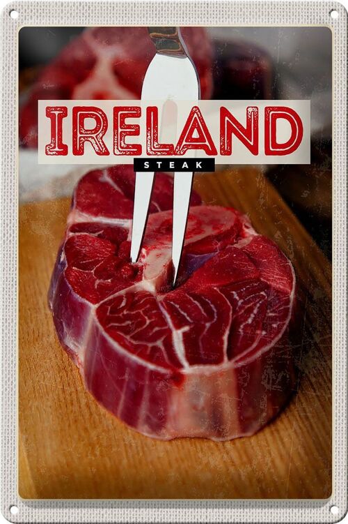 Blechschild Reise 20x30cm Irland Essen rotes Steak Fleisch
