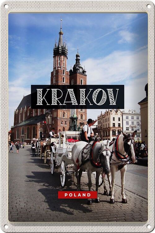 Blechschild Reise 20x30cm Krakow Polen Pferd Innenstadt Kirche