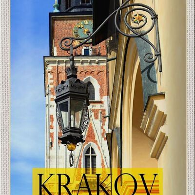 Cartel de chapa de viaje, 20x30cm, Cracovia, Polonia, linterna de iglesia, centro de la ciudad