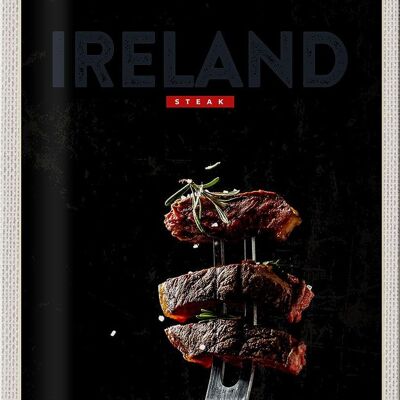 Cartel de chapa de viaje, 20x30cm, Irlanda, carne, bistec, tenedor