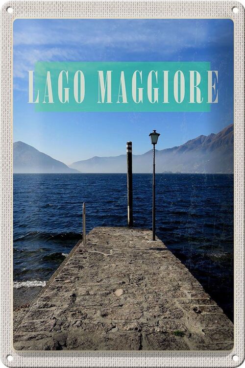 Blechschild Reise 20x30cm Lago Maggiore Insel Meer Gebirge