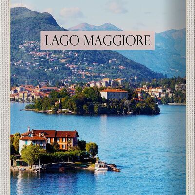 Blechschild Reise 20x30cm Lago Maggiore Aussicht auf Insel Meer