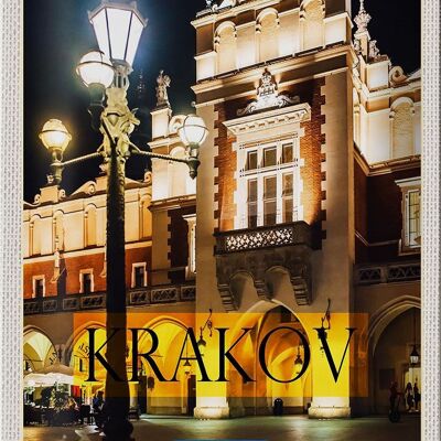 Cartel de chapa viaje 20x30cm Cracovia Polonia ciudad de noche linterna
