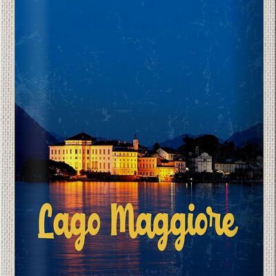 Plaque en tôle voyage 20x30cm Île du Lago Maggiore près de la mer