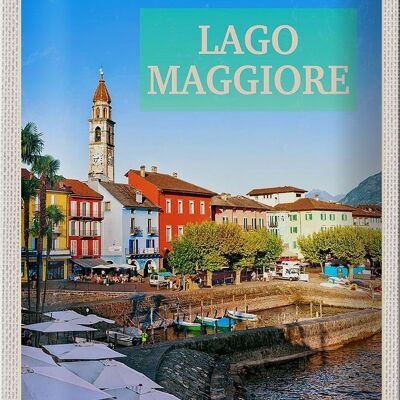 Cartel de chapa viaje 20x30cm Lago Maggiore edificio sombrilla de mar