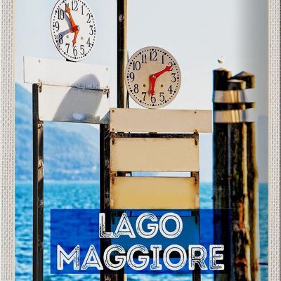 Cartel de chapa de viaje, 20x30cm, lago Maggiore, reloj, tiempo, mar, montañas