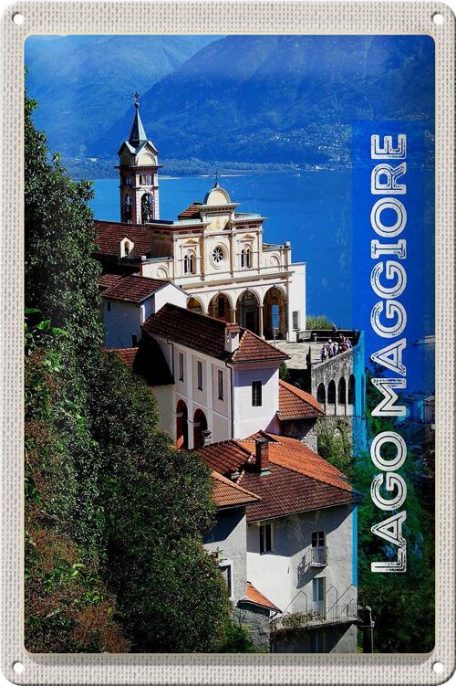Blechschild Reise 20x30cm Lago Maggiore Aussicht auf Meer Stadt