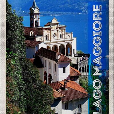 Cartel de chapa viaje 20x30cm Vista al lago Maggiore ciudad costera