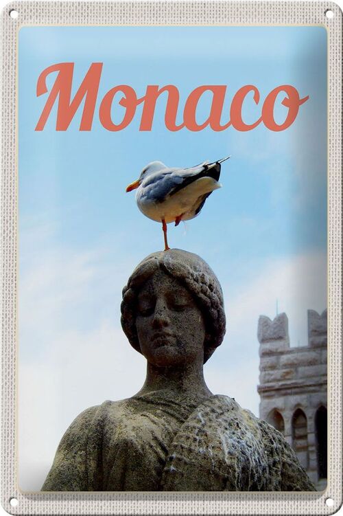 Blechschild Reise 20x30 Monaco Frankreich Europa Skulptur Vogel