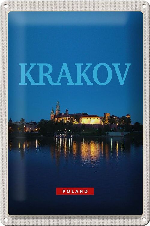 Blechschild Reise 20x30cm Krakow Polen Nacht Kirsche See