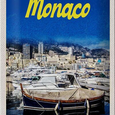 Targa in metallo da viaggio 20x30 cm Monaco Francia Yacht Spiaggia Mare