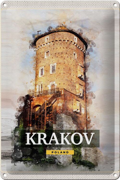 Blechschild Reise 20x30cm Krakow Turm Gemälde Trip Reiseziel