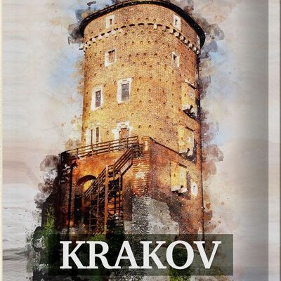 Blechschild Reise 20x30cm Krakow Turm Gemälde Trip Reiseziel