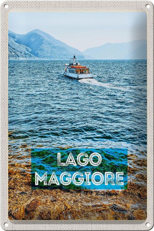 Blechschild Reise 20x30cm Lago Maggiore Italien Insel Boot Meer