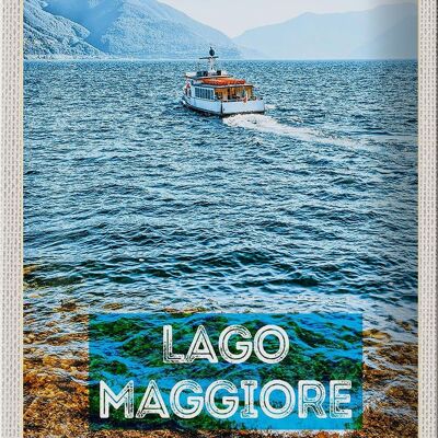 Cartel de chapa de viaje, 20x30cm, Lago Maggiore, Italia, isla, barco, mar