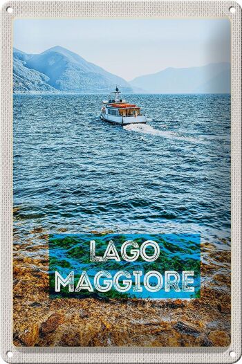 Signe en étain voyage 20x30cm, lac majeur, italie, île, bateau, mer 1