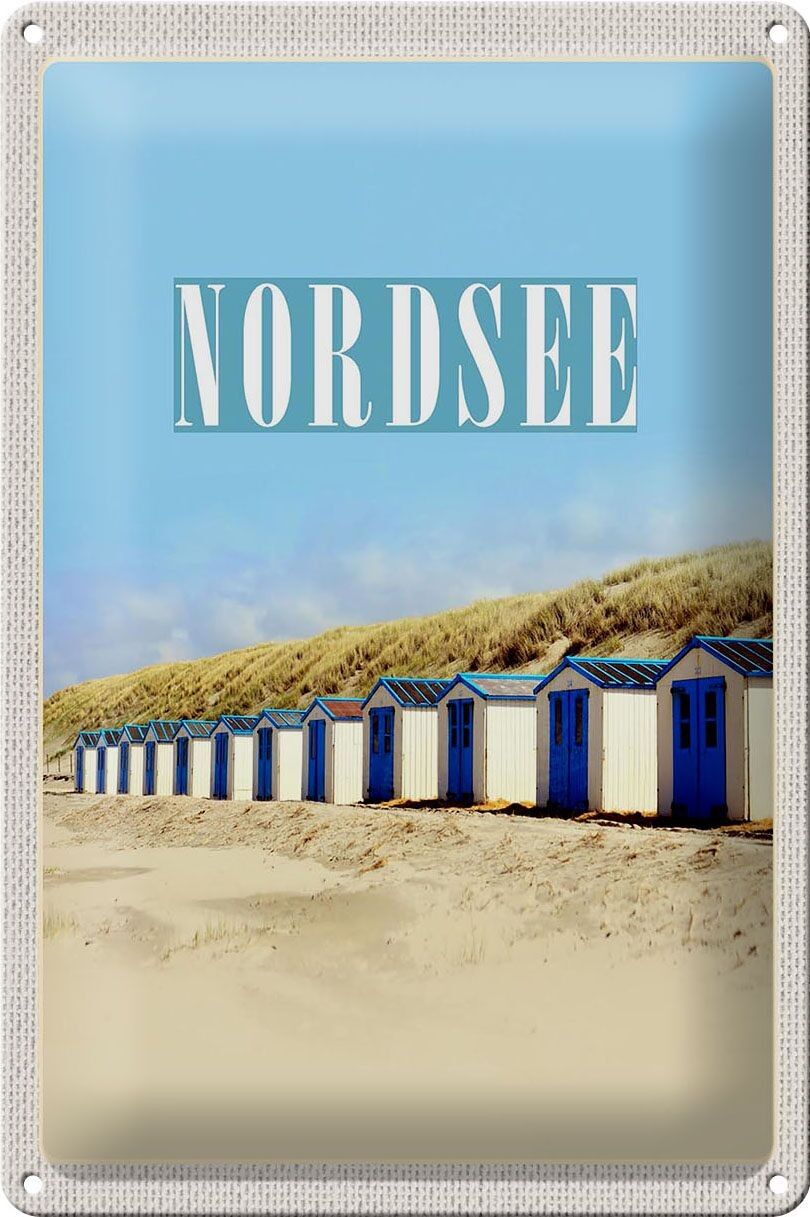 Targa in metallo da viaggio 20x30 cm Spiaggia del Mare del Nord Stranhäusschen Sonner