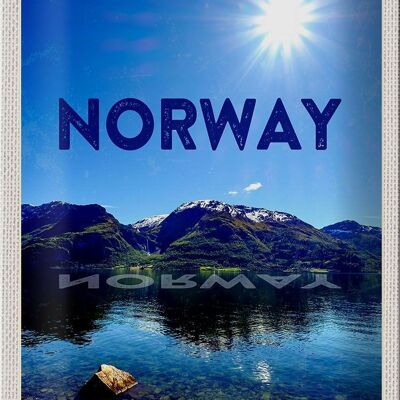 Tin sign travel 20x30cm Norway sea beach Europe mountains