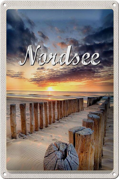 Blechschild Reise 20x30cm Nordsee Strand Sonnenuntergang Abend