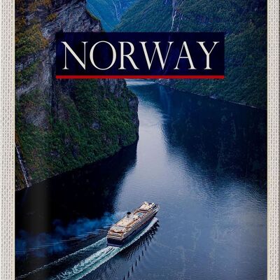 Signe en étain voyage 20x30cm, croisière en norvège, voyage dans les montagnes de la mer