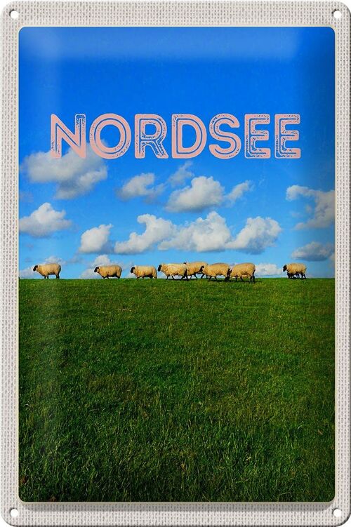 Blechschild Reise 20x30cm Nordsee Wolken Wiese Schafe Natur