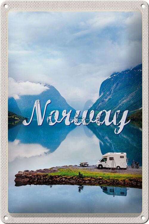 Blechschild Reise 20x30cm Norwegen Camping Meer Reise Natur