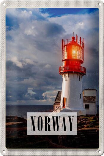 Panneau de voyage en étain, 20x30cm, phare de norvège, orage, mer 1