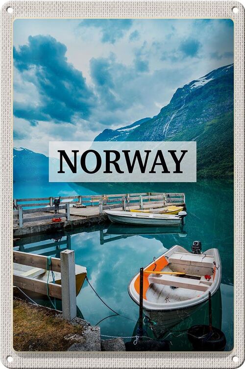 Blechschild Reise 20x30cm Norwegen Boot Insel Urlaub Trip