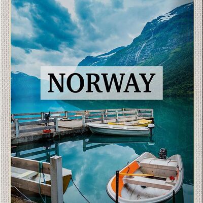Blechschild Reise 20x30cm Norwegen Boot Insel Urlaub Trip