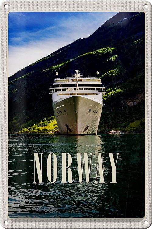 Blechschild Reise 20x30cm Norwegen Yacht Gebirge Meer Natur