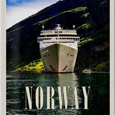 Blechschild Reise 20x30cm Norwegen Yacht Gebirge Meer Natur