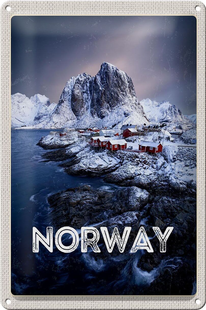 Targa in metallo da viaggio 20x30 cm Norvegia inverno gelo mare freddo