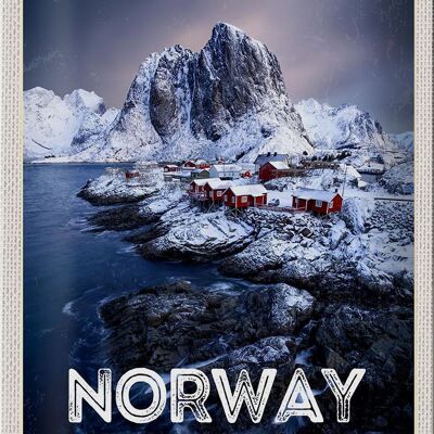 Cartel de chapa viaje 20x30cm Noruega invierno helada mar frío