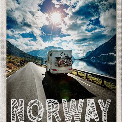 Cartel de chapa de viaje, 20x30cm, Noruega, viaje de acampada, bicicleta, mar